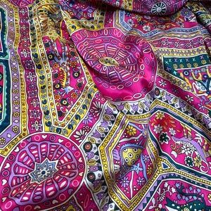 100% Silk Square Scarf – Boho Floral Print | Vibrant Wrap | Colourful Accessory